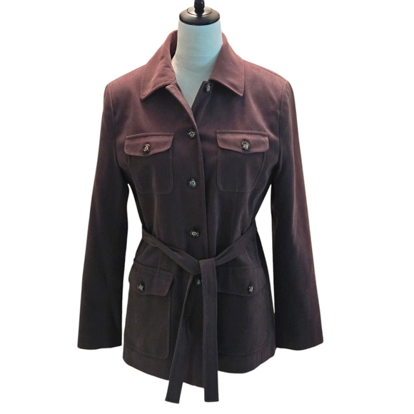 Talbots Trench Coat Jacket Overcoat Brown Belt Retro Detective‎ Stretch Women 6 - Picture 1 of 16